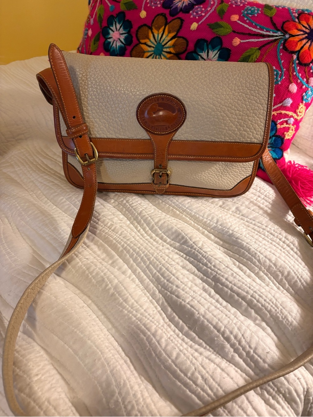 Dooney & Bourke Cream Crossbody with Tan Leather Trim